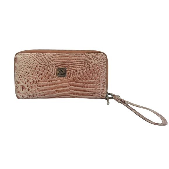 Vintage Suisse Wristlet In  Salmon/Beige Crocodile Print - Picture 1 of 14